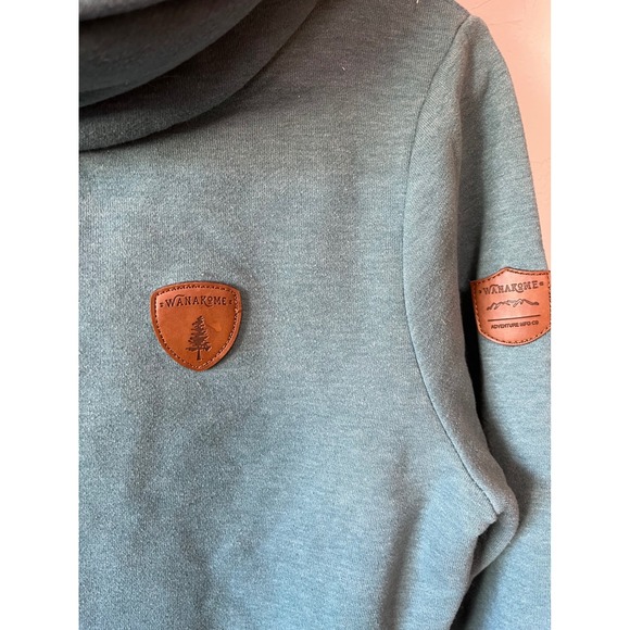 WANAKOME Teal Blue Cowl Neck Hoodie Fleece Lined Adventure Cozy Size Medium - Picture 2 of 6